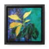 Emerald Green & Purple Abstract Botanical Painting, Heavy Acrylic Texture, Abstract Golden Leaves, Dark and Moody, Framed Gallery Canvas Wraps