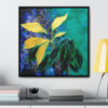 Emerald Green & Purple Abstract Botanical Painting, Heavy Acrylic Texture, Abstract Golden Leaves, Dark and Moody, Framed Gallery Canvas Wraps