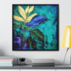 Emerald Green & Purple Abstract Botanical Painting, Heavy Acrylic Texture, Abstract Golden Leaves, Dark and Moody, Framed Gallery Canvas Wraps