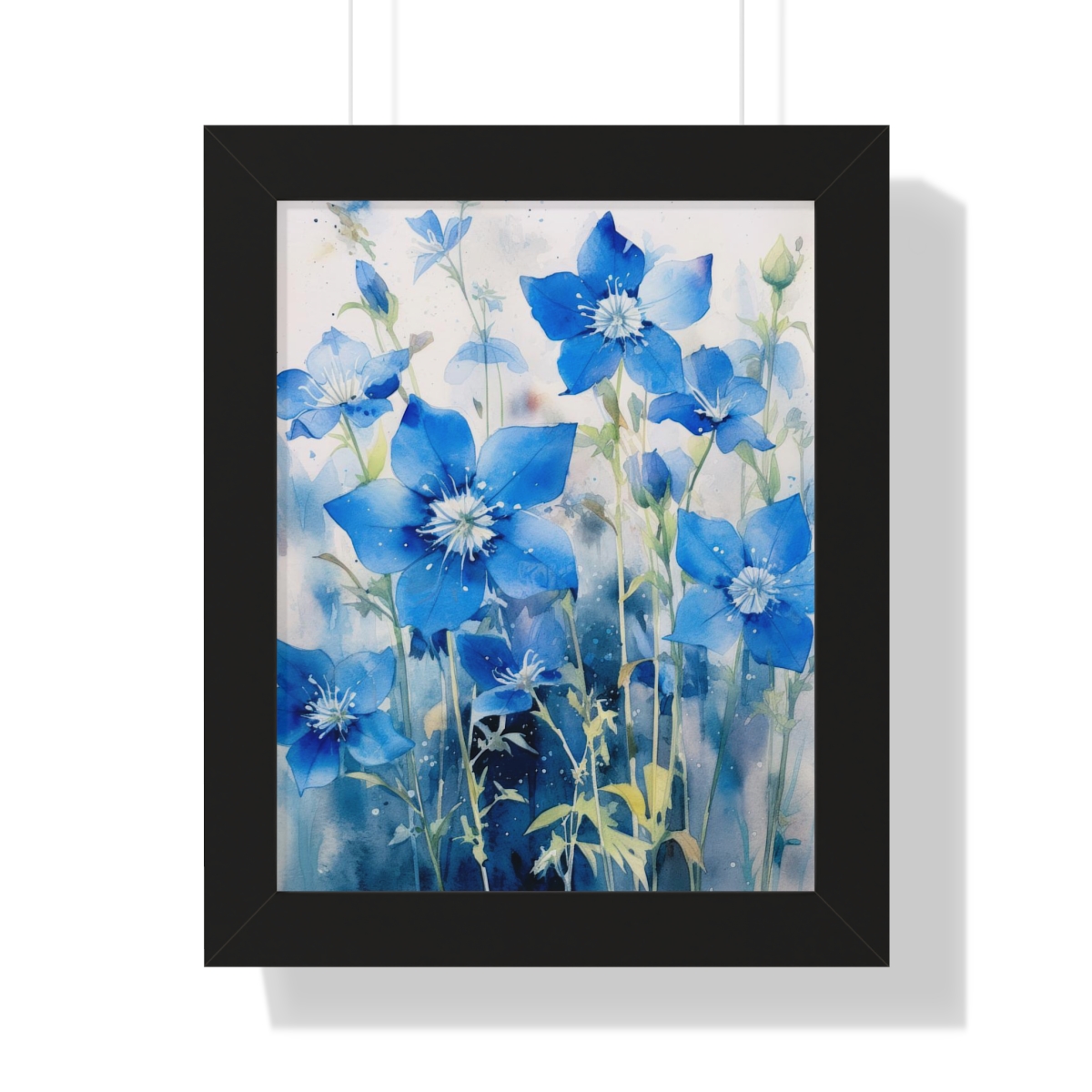Blue Botanical Wild Flower Wall Art, Watercolor Print | Framed Vertical Poster
