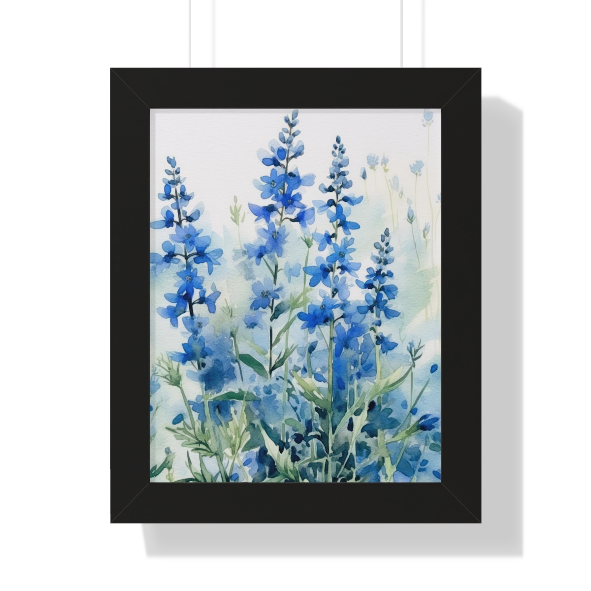 Blue Botanical Wild Flower Wall Art, Watercolor Print | Framed Vertical Poster