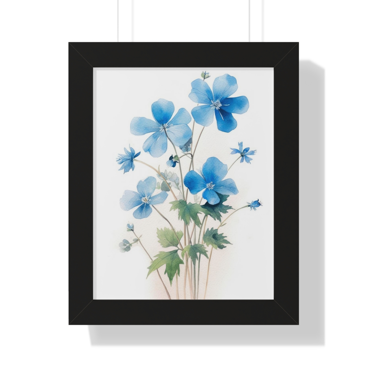 Blue Botanical Wild Flower Wall Art, Watercolor Print, Isolated | Framed Vertical Poster