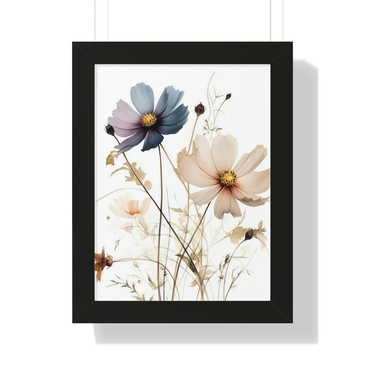 Wild Flower Framed Print | Flowermarket Watercolor Neutral Subdued Botanical Wall Art | Artful Dainty Wild Cosmos Flowers