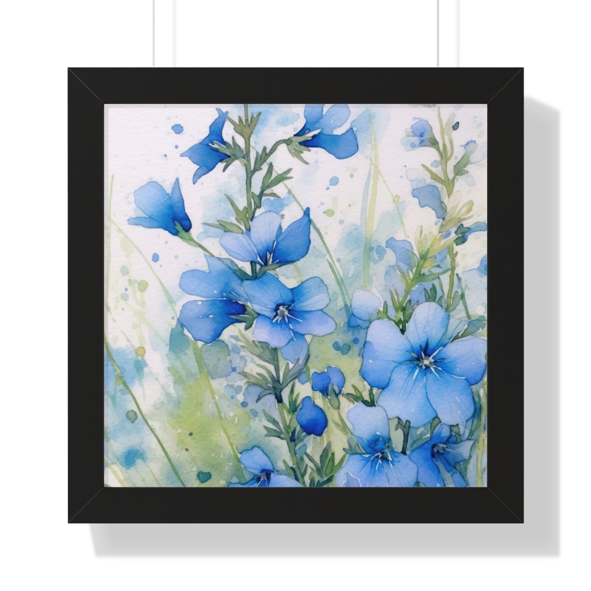 Blue Botanical Wild Flower Wall Art, Watercolor Print | Framed Vertical Poster