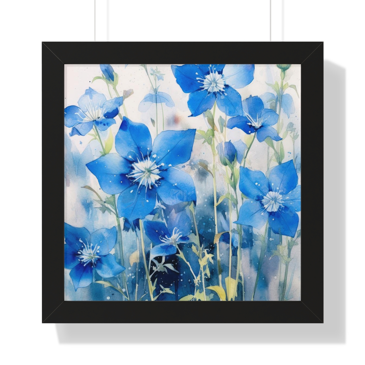 Blue Botanical Wild Flower Wall Art, Watercolor Print | Framed Vertical Poster
