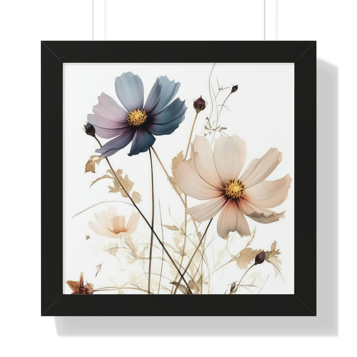 Wild Flower Framed Print | Flowermarket Watercolor Neutral Subdued Botanical Wall Art | Artful Dainty Wild Cosmos Flowers