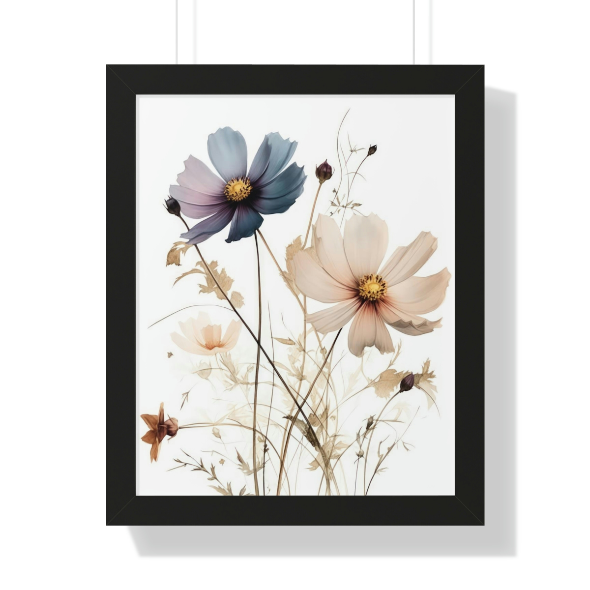 Wild Flower Framed Print | Flowermarket Watercolor Neutral Subdued Botanical Wall Art | Artful Dainty Wild Cosmos Flowers