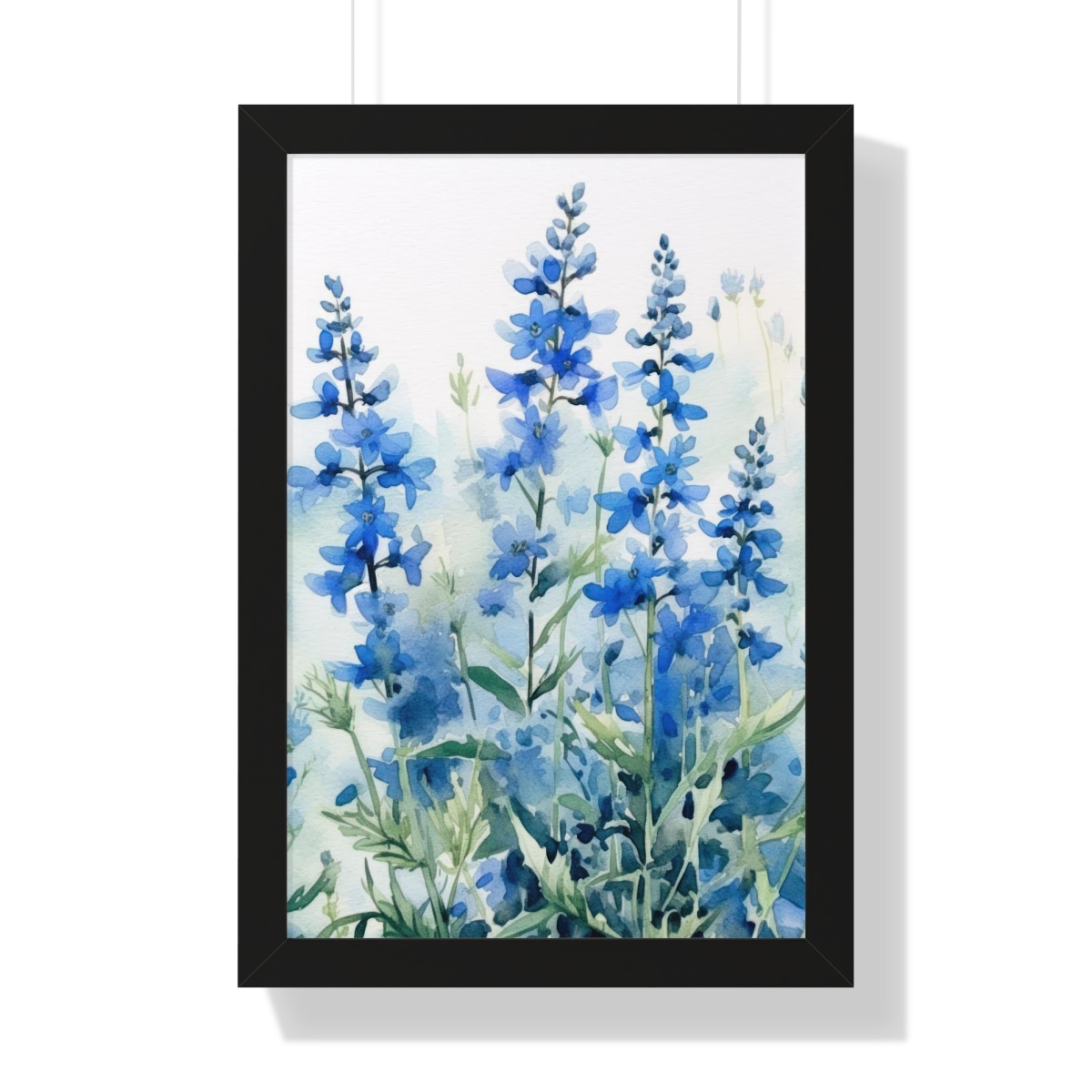 Blue Botanical Wild Flower Wall Art, Watercolor Print | Framed Vertical Poster