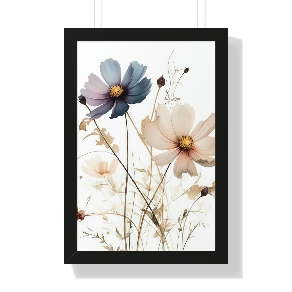 Wild Flower Framed Print | Flowermarket Watercolor Neutral Subdued Botanical Wall Art | Artful Dainty Wild Cosmos Flowers