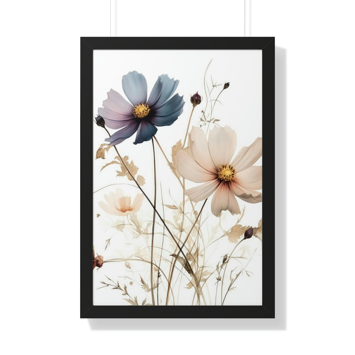 Wild Flower Framed Print | Flowermarket Watercolor Neutral Subdued Botanical Wall Art | Artful Dainty Wild Cosmos Flowers