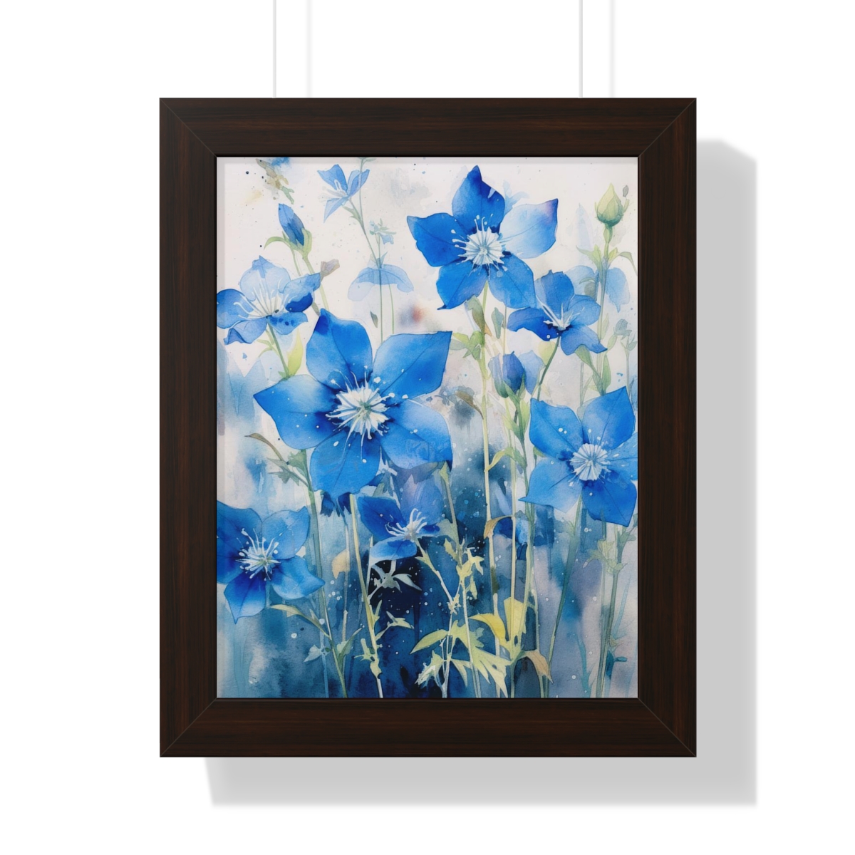 Blue Botanical Wild Flower Wall Art, Watercolor Print | Framed Vertical Poster