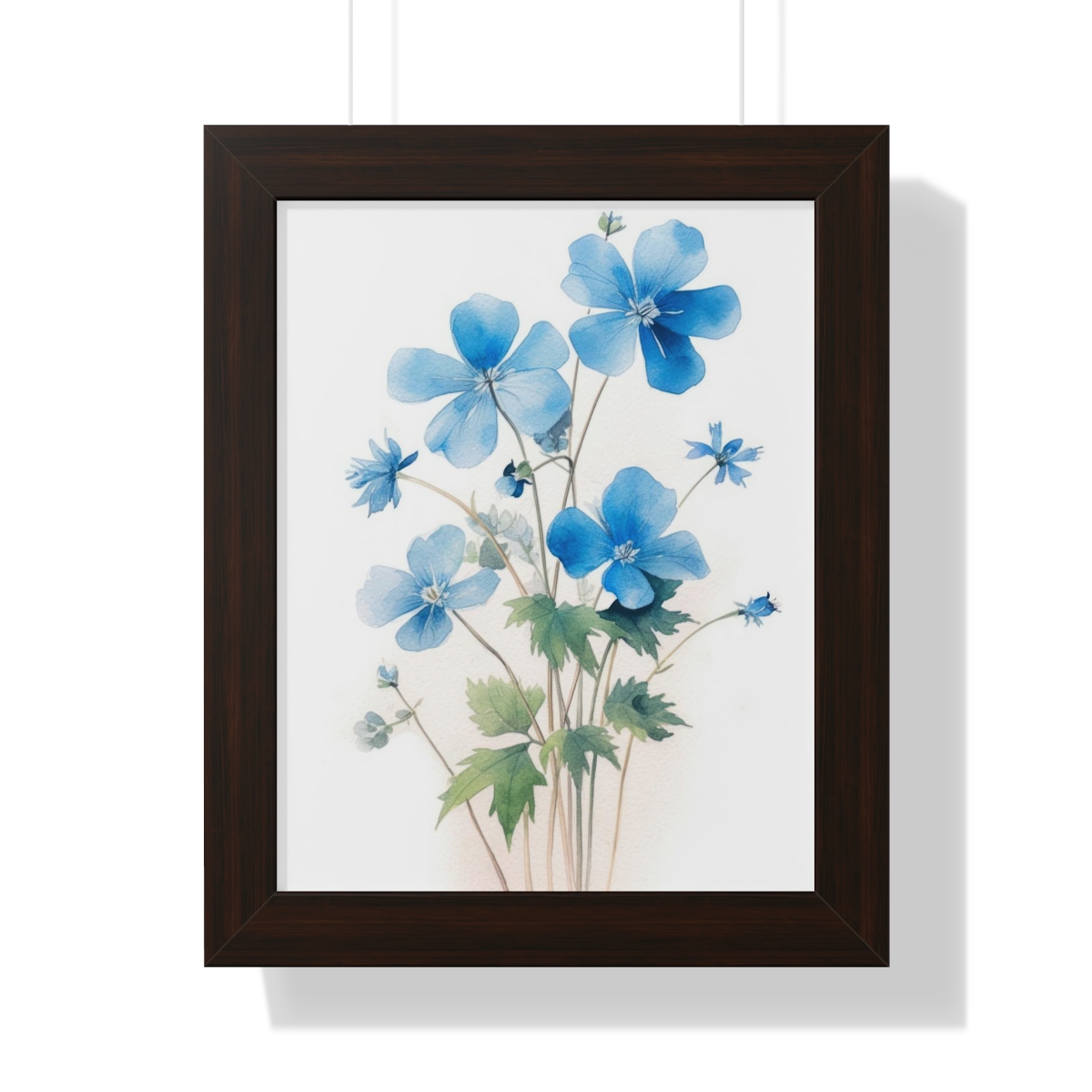 Blue Botanical Wild Flower Wall Art, Watercolor Print, Isolated | Framed Vertical Poster