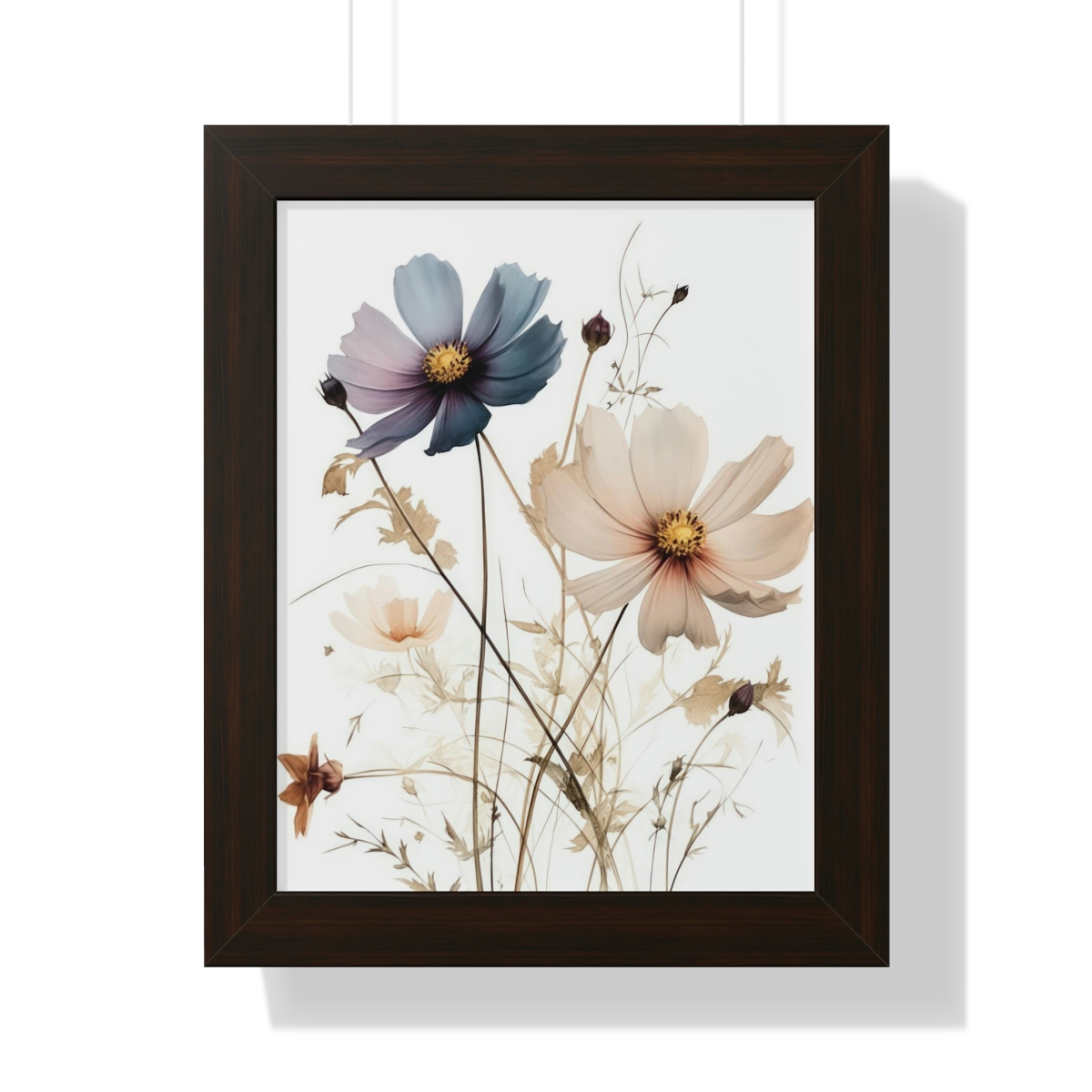 Wild Flower Framed Print | Flowermarket Watercolor Neutral Subdued Botanical Wall Art | Artful Dainty Wild Cosmos Flowers