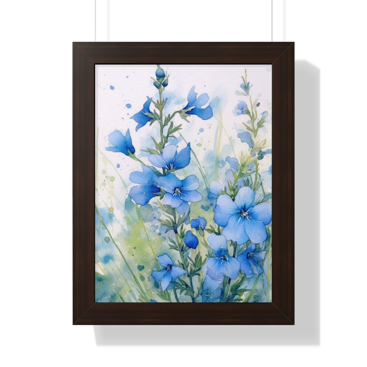 Blue Botanical Wild Flower Wall Art, Watercolor Print | Framed Vertical Poster