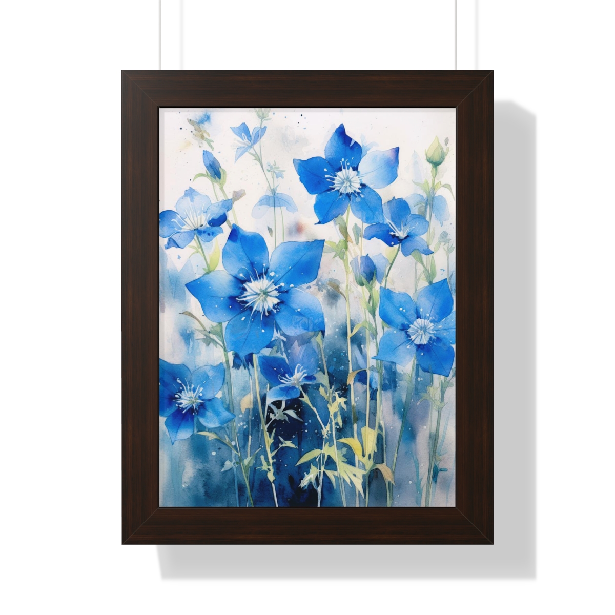 Blue Botanical Wild Flower Wall Art, Watercolor Print | Framed Vertical Poster