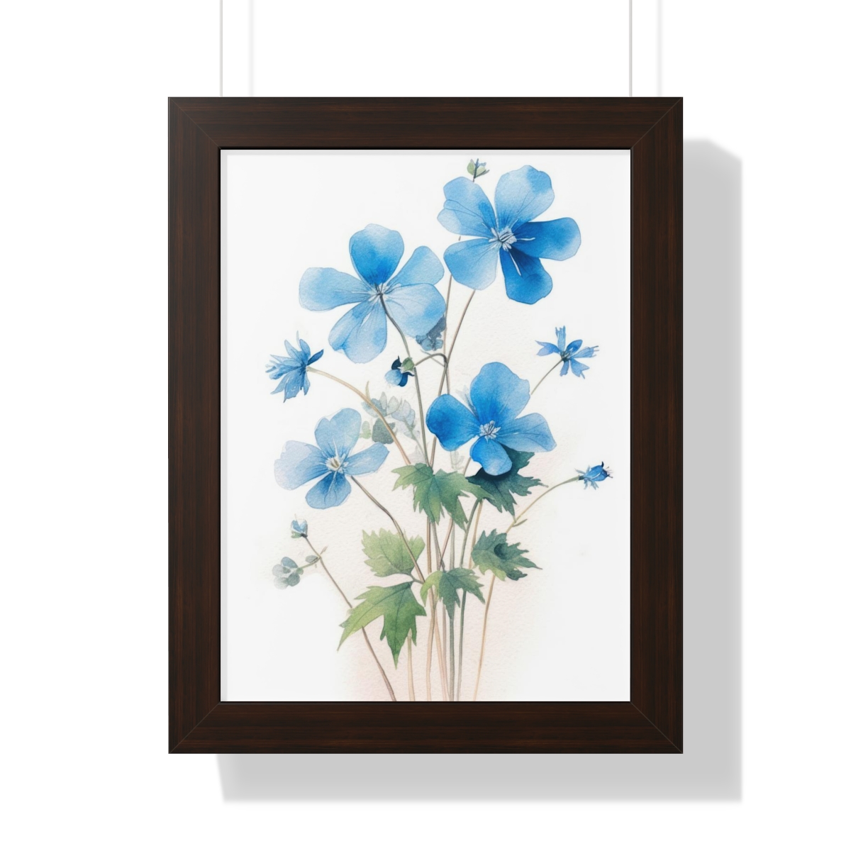 Blue Botanical Wild Flower Wall Art, Watercolor Print, Isolated | Framed Vertical Poster