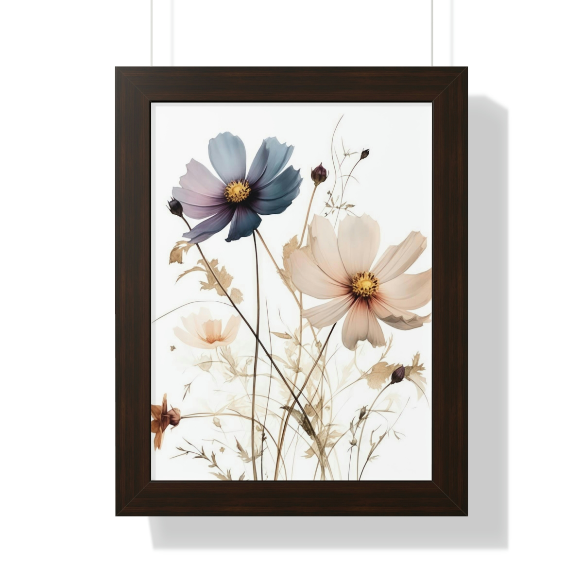 Wild Flower Framed Print | Flowermarket Watercolor Neutral Subdued Botanical Wall Art | Artful Dainty Wild Cosmos Flowers