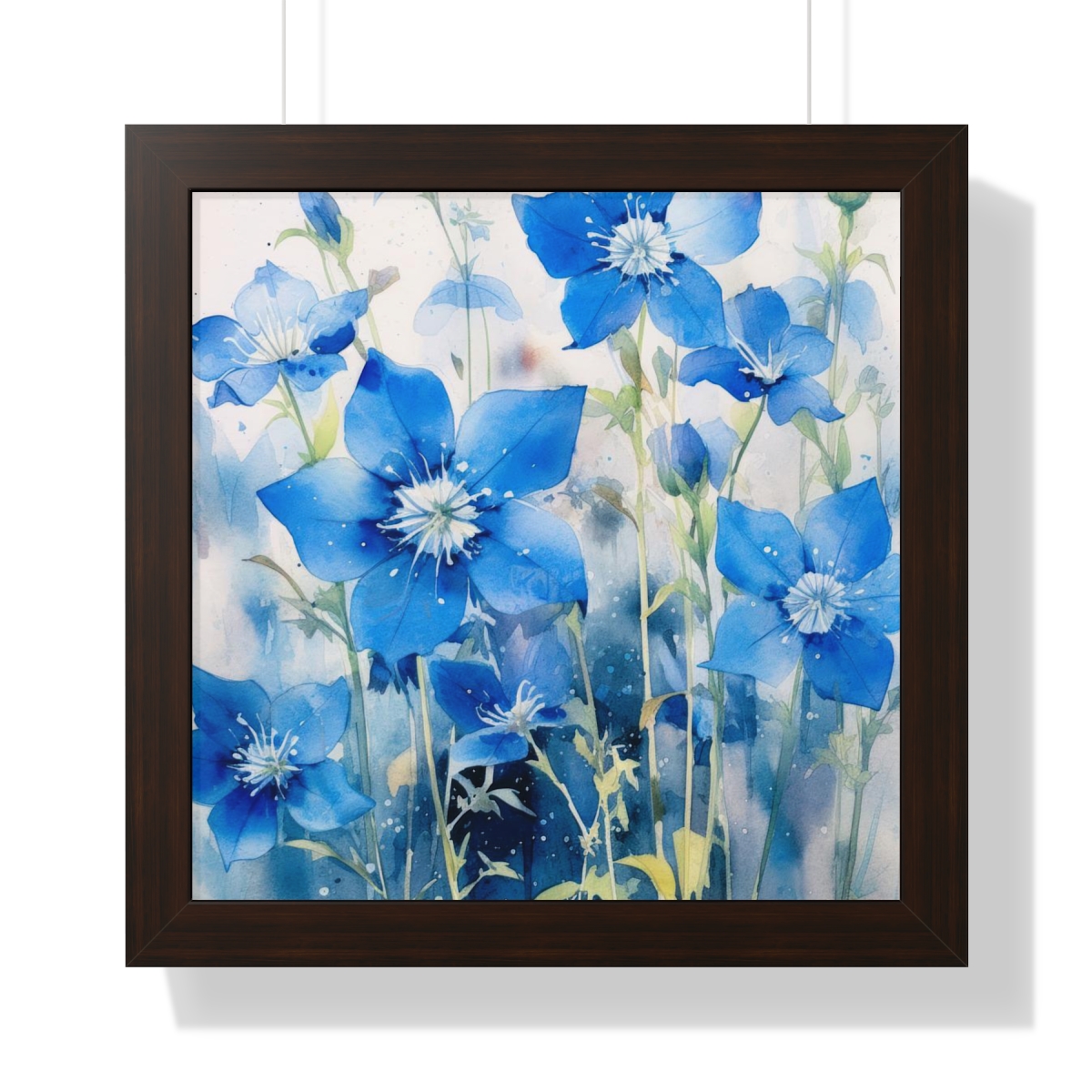 Blue Botanical Wild Flower Wall Art, Watercolor Print | Framed Vertical Poster