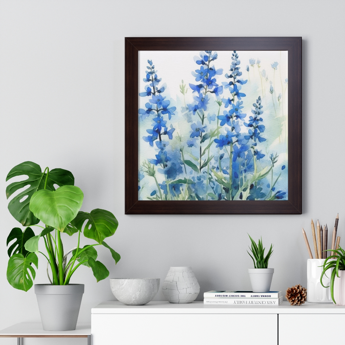 Blue Botanical Wild Flower Wall Art, Watercolor Print | Framed Vertical Poster