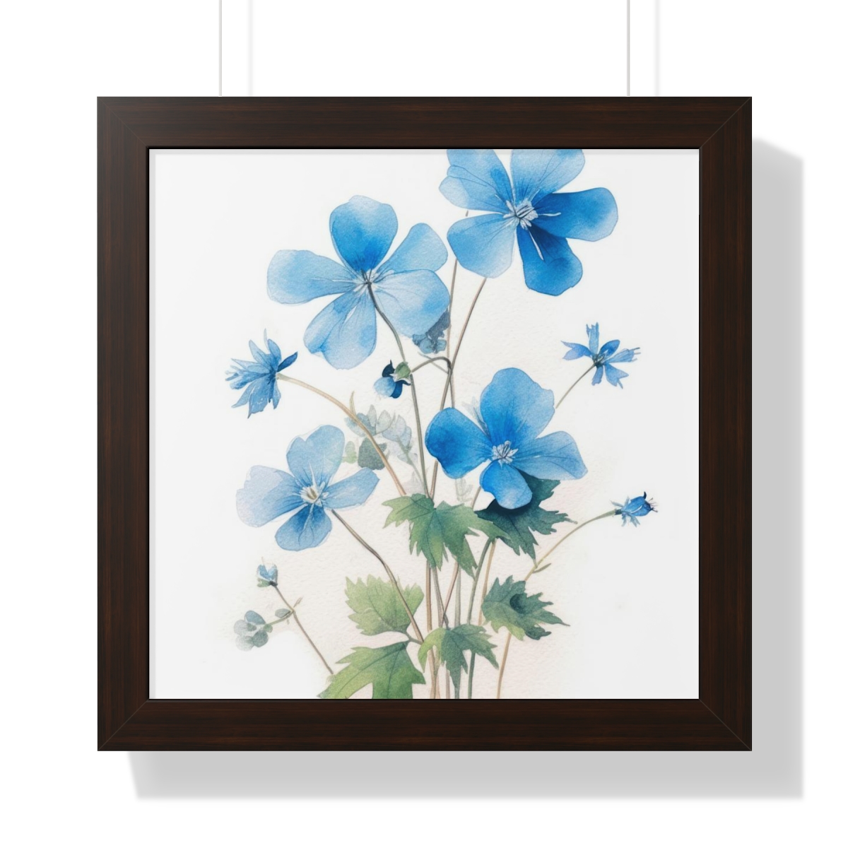 Blue Botanical Wild Flower Wall Art, Watercolor Print, Isolated | Framed Vertical Poster