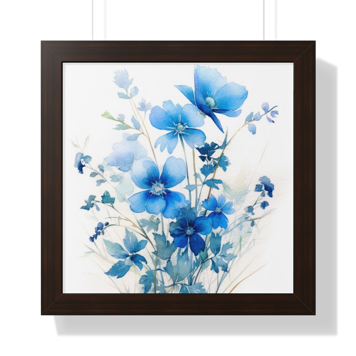 Blue Botanical Wild Flower Wall Art, Watercolor Print, Isolated | Framed Vertical Poster