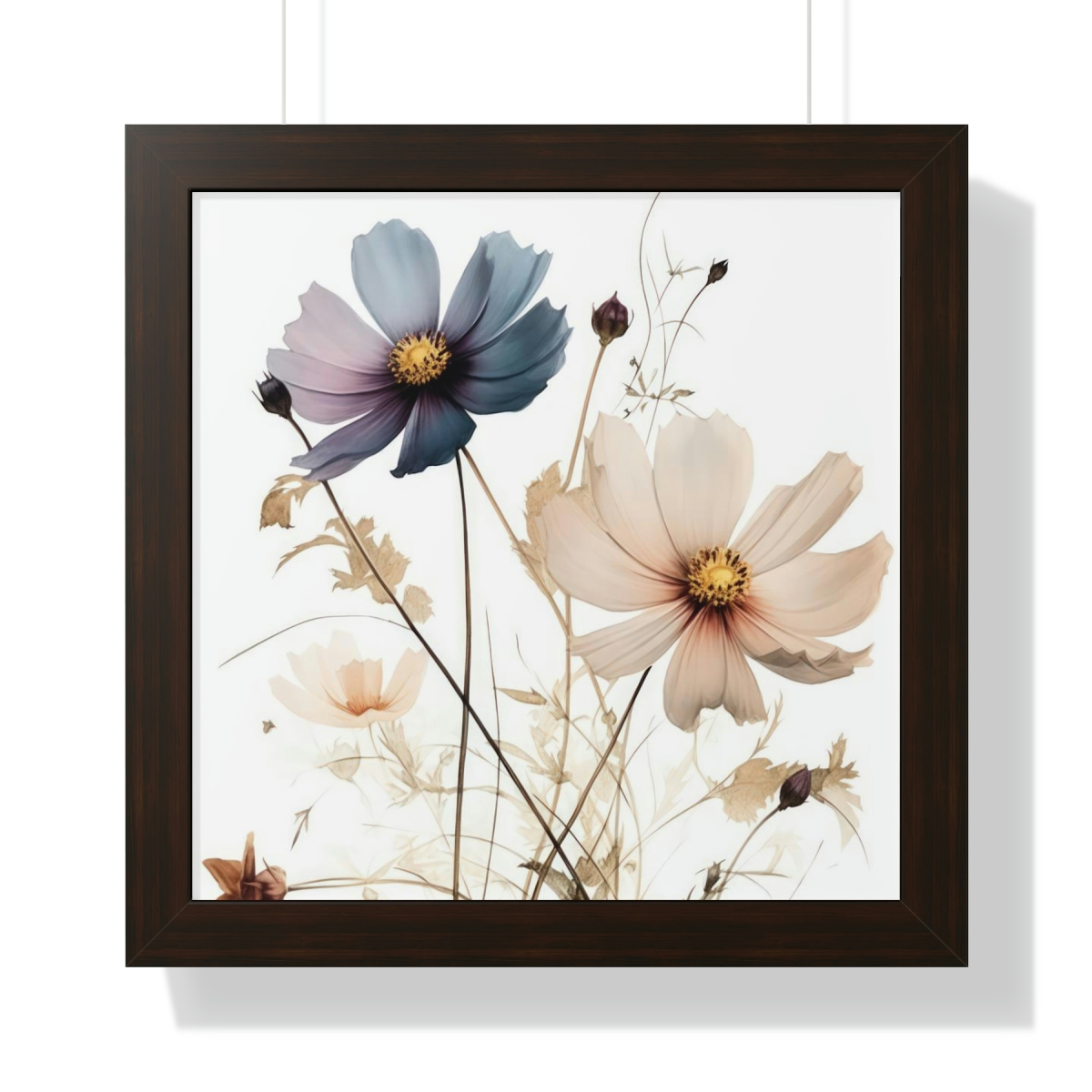 Wild Flower Framed Print | Flowermarket Watercolor Neutral Subdued Botanical Wall Art | Artful Dainty Wild Cosmos Flowers