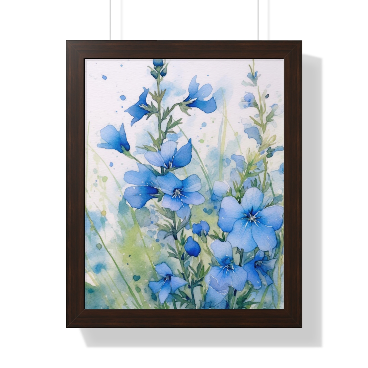 Blue Botanical Wild Flower Wall Art, Watercolor Print | Framed Vertical Poster