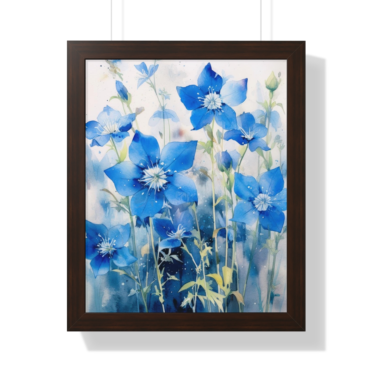 Blue Botanical Wild Flower Wall Art, Watercolor Print | Framed Vertical Poster