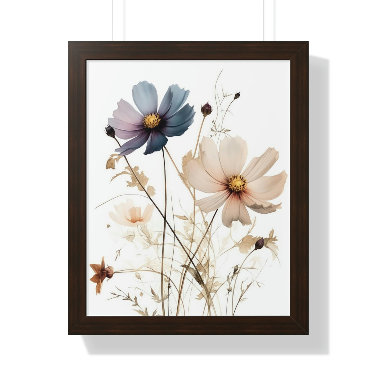 Wild Flower Framed Print | Flowermarket Watercolor Neutral Subdued Botanical Wall Art | Artful Dainty Wild Cosmos Flowers