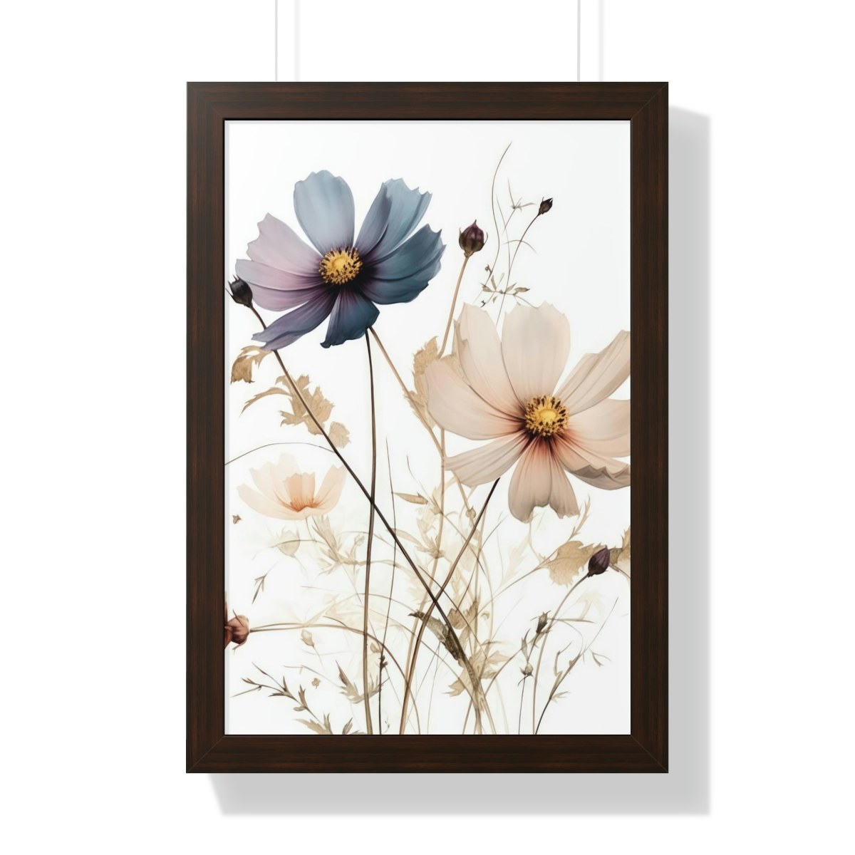 Wild Flower Framed Print | Flowermarket Watercolor Neutral Subdued Botanical Wall Art | Artful Dainty Wild Cosmos Flowers
