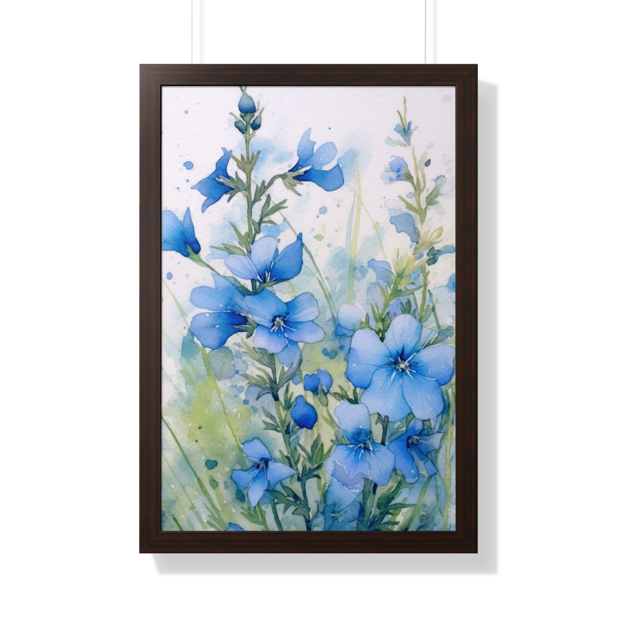 Blue Botanical Wild Flower Wall Art, Watercolor Print | Framed Vertical Poster