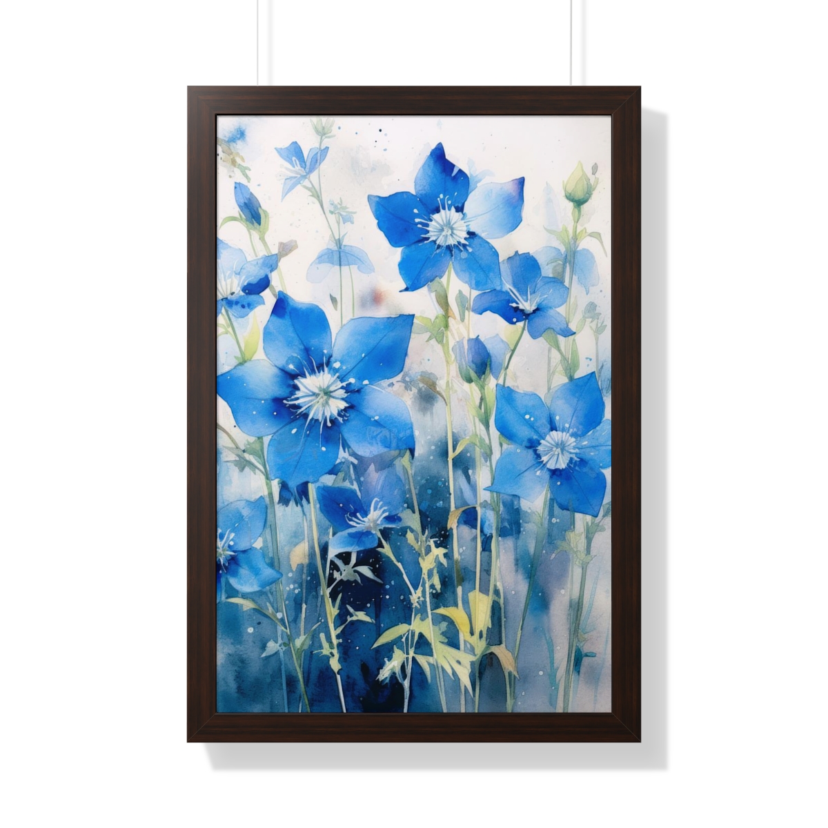 Blue Botanical Wild Flower Wall Art, Watercolor Print | Framed Vertical Poster