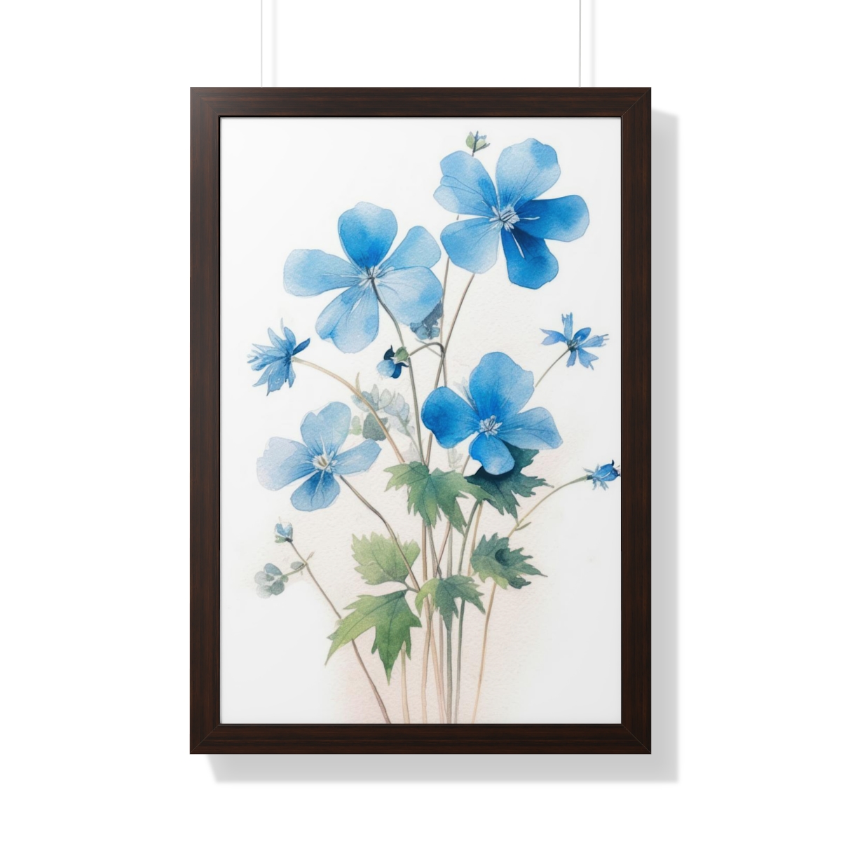 Blue Botanical Wild Flower Wall Art, Watercolor Print, Isolated | Framed Vertical Poster