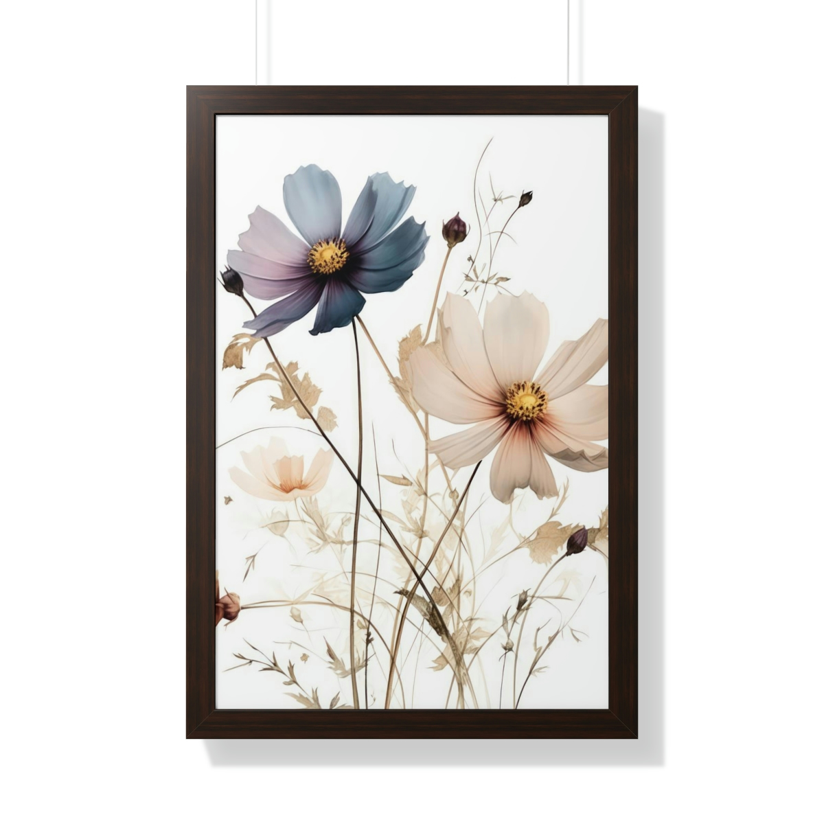 Wild Flower Framed Print | Flowermarket Watercolor Neutral Subdued Botanical Wall Art | Artful Dainty Wild Cosmos Flowers
