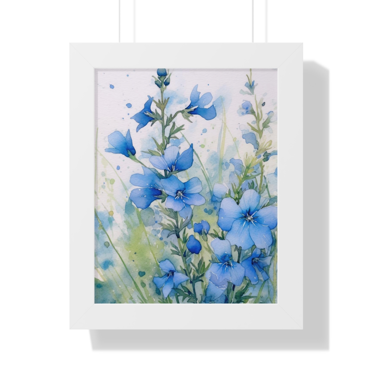 Blue Botanical Wild Flower Wall Art, Watercolor Print | Framed Vertical Poster