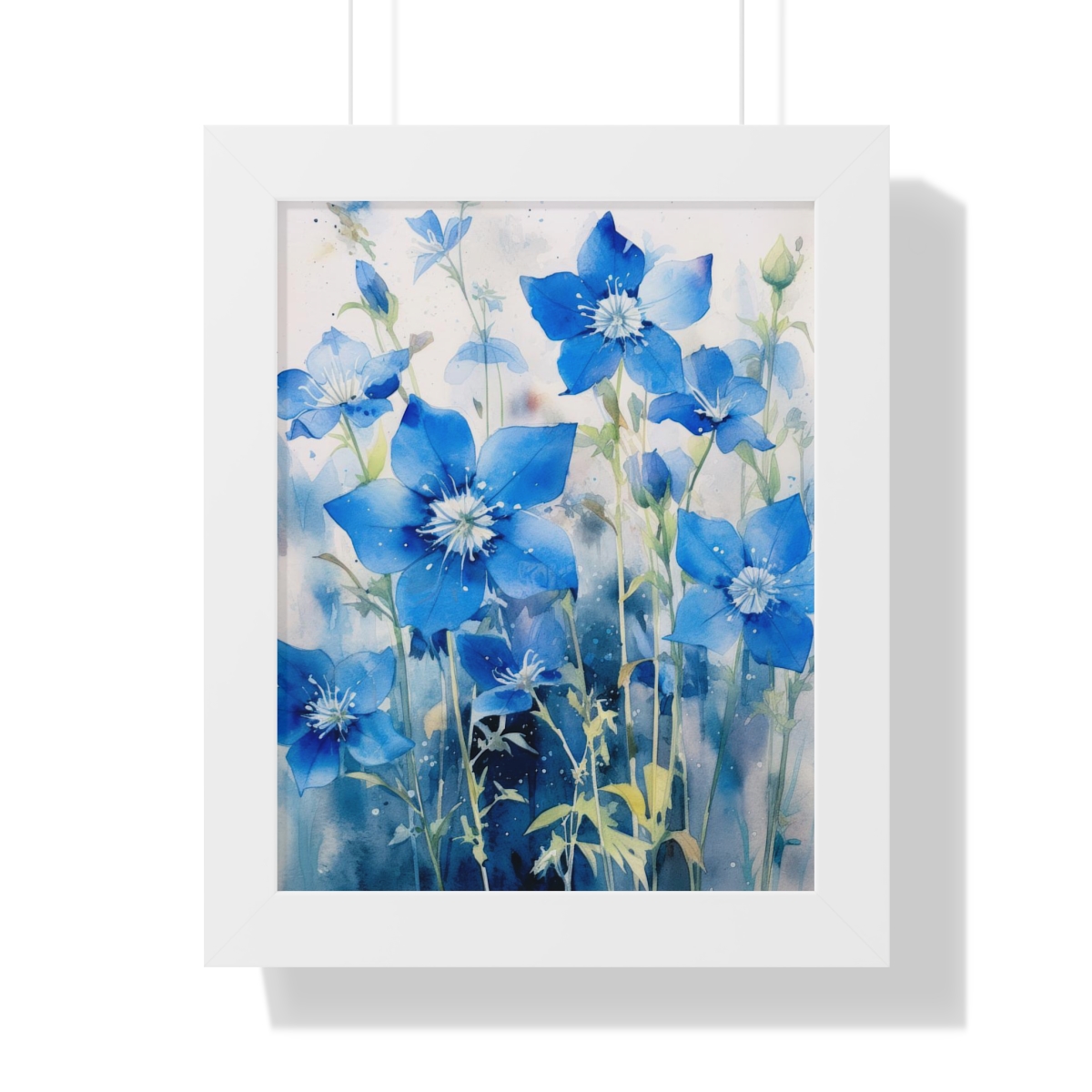 Blue Botanical Wild Flower Wall Art, Watercolor Print | Framed Vertical Poster