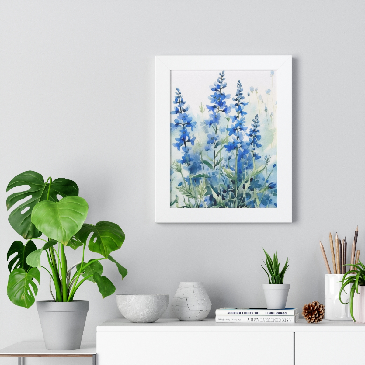 Blue Botanical Wild Flower Wall Art, Watercolor Print | Framed Vertical Poster
