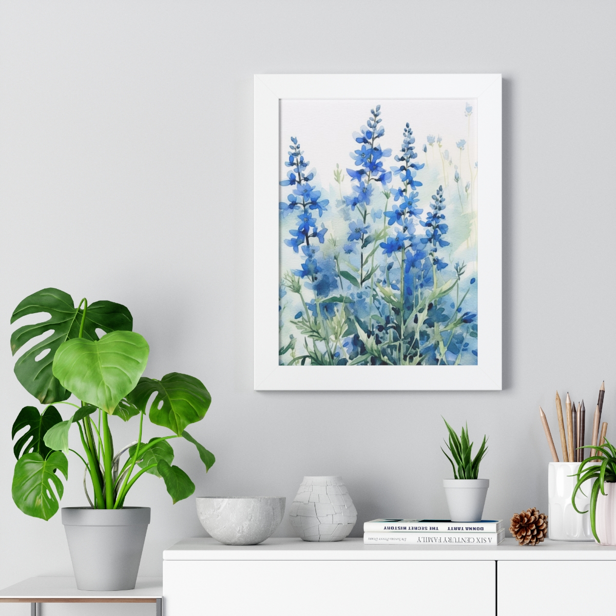 Blue Botanical Wild Flower Wall Art, Watercolor Print | Framed Vertical Poster
