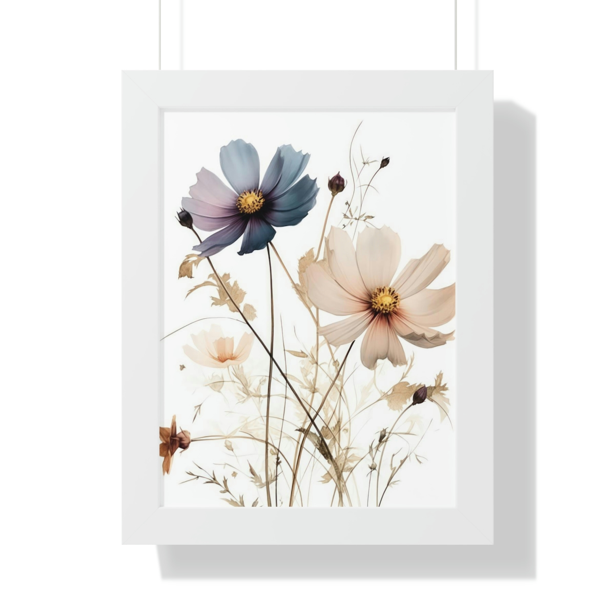 Wild Flower Framed Print | Flowermarket Watercolor Neutral Subdued Botanical Wall Art | Artful Dainty Wild Cosmos Flowers