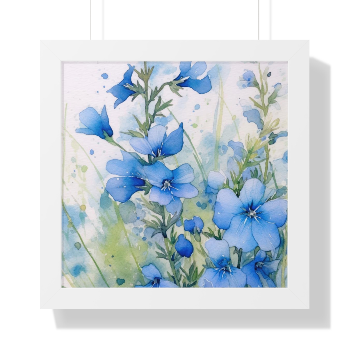 Blue Botanical Wild Flower Wall Art, Watercolor Print | Framed Vertical Poster