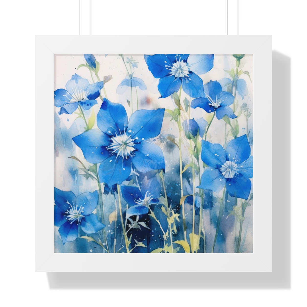 Blue Botanical Wild Flower Wall Art, Watercolor Print | Framed Vertical Poster