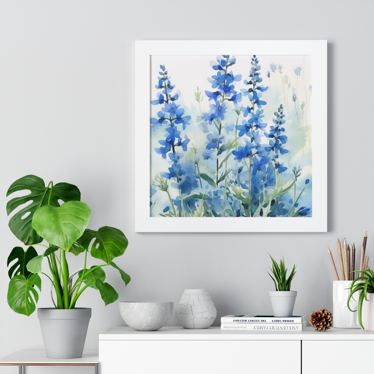 Blue Botanical Wild Flower Wall Art, Watercolor Print | Framed Vertical Poster