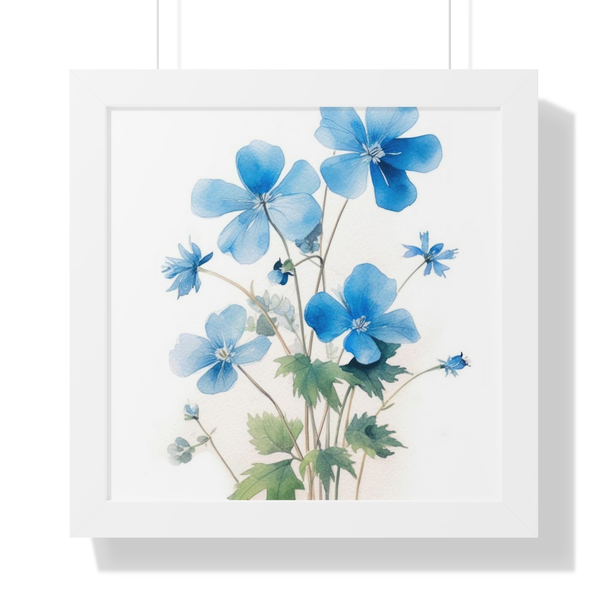 Blue Botanical Wild Flower Wall Art, Watercolor Print, Isolated | Framed Vertical Poster