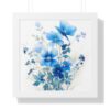 Blue Botanical Wild Flower Wall Art, Watercolor Print, Isolated | Framed Vertical Poster