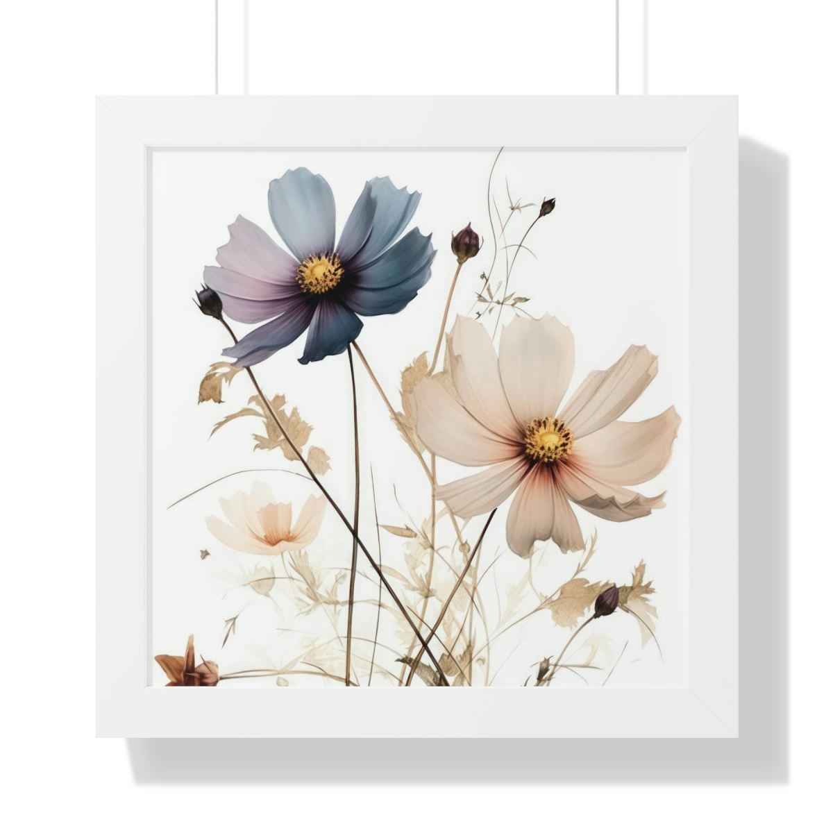 Wild Flower Framed Print | Flowermarket Watercolor Neutral Subdued Botanical Wall Art | Artful Dainty Wild Cosmos Flowers