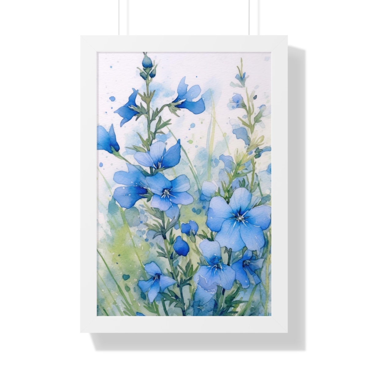 Blue Botanical Wild Flower Wall Art, Watercolor Print | Framed Vertical Poster