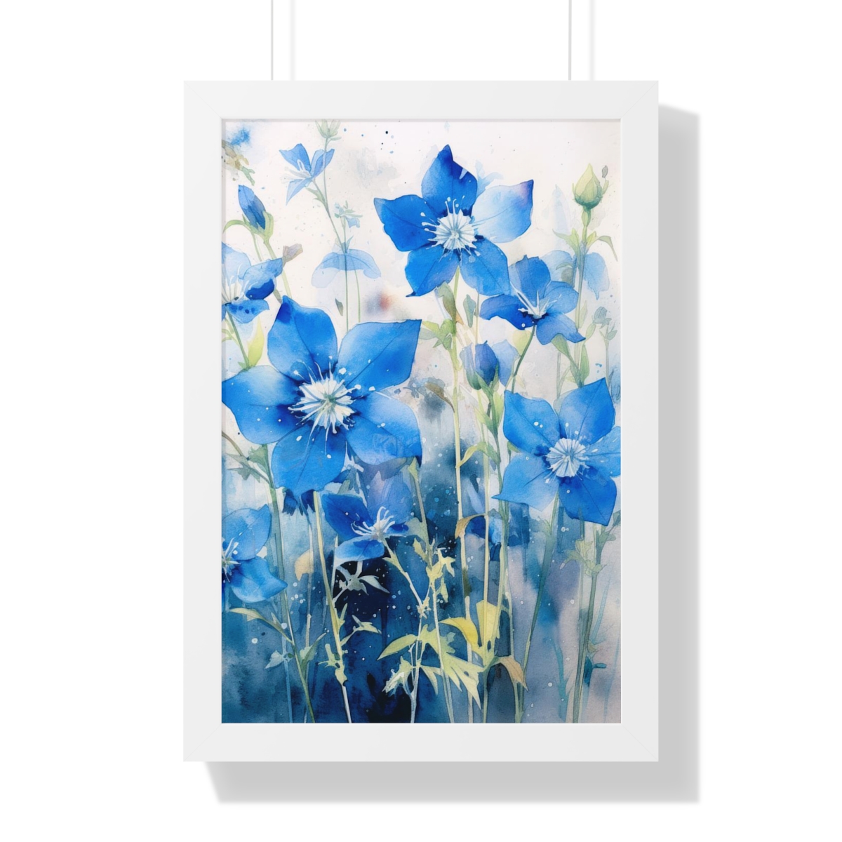 Blue Botanical Wild Flower Wall Art, Watercolor Print | Framed Vertical Poster