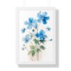 Blue Botanical Wild Flower Wall Art, Watercolor Print, Isolated | Framed Vertical Poster