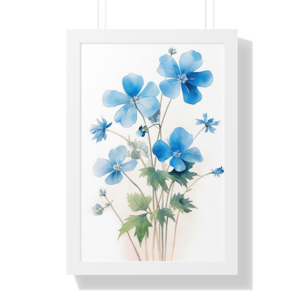 Blue Botanical Wild Flower Wall Art, Watercolor Print, Isolated | Framed Vertical Poster
