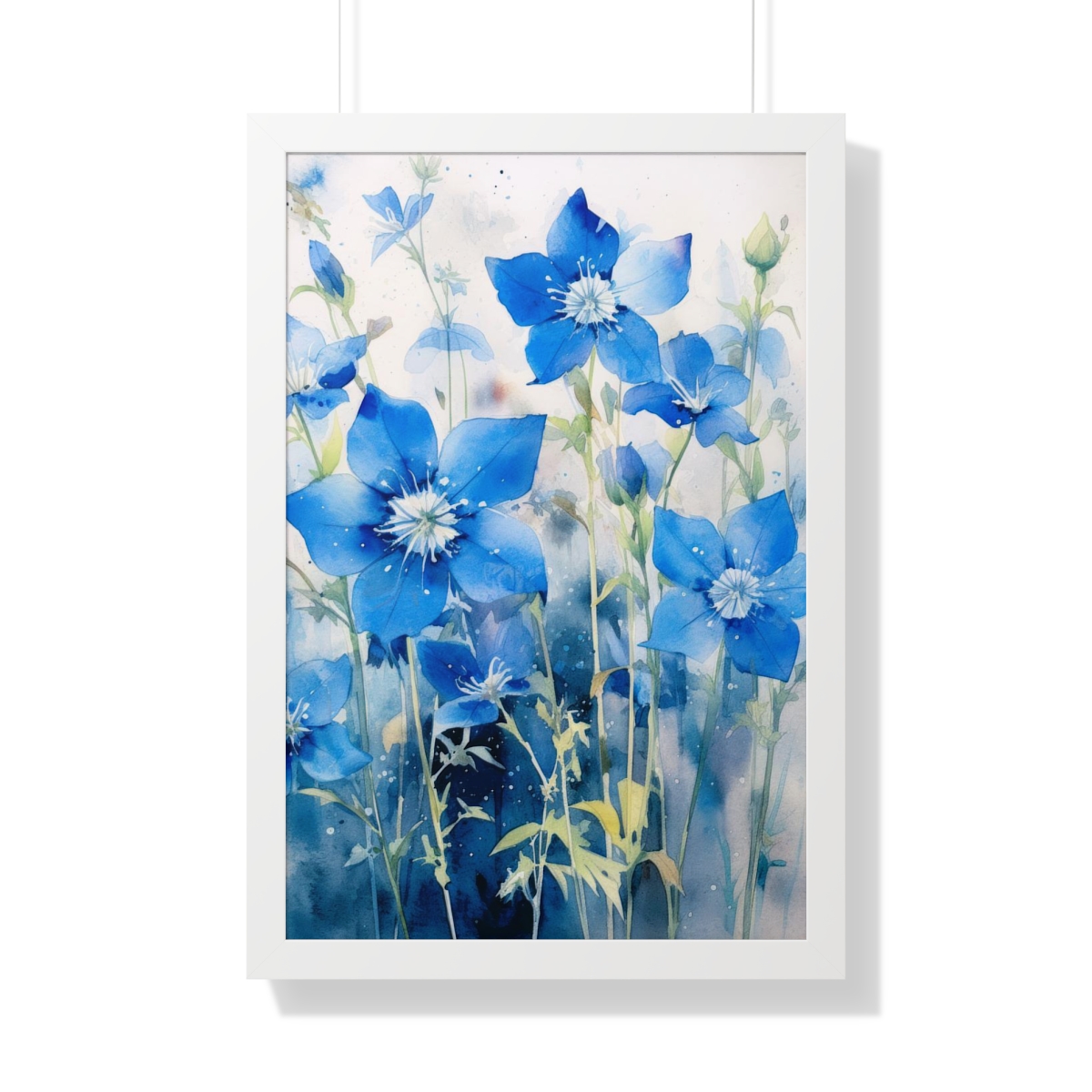 Blue Botanical Wild Flower Wall Art, Watercolor Print | Framed Vertical Poster